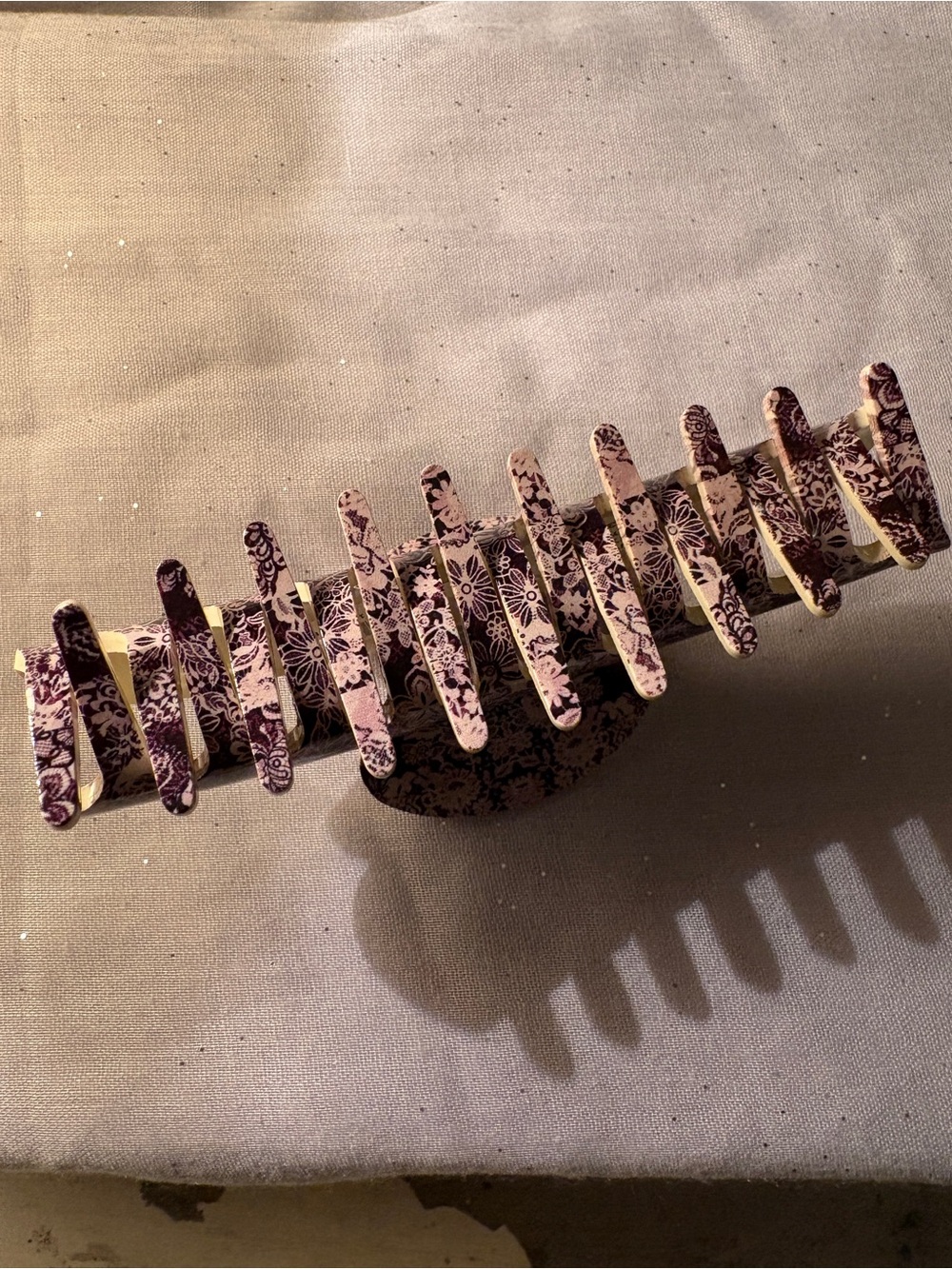 Johnny Was Floral Lace Pattern Hair Claw Clip in Cream and Deep Purple - Picture 2 of 6
